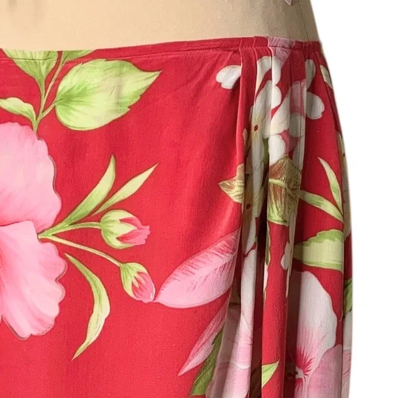 Talbots Pure Silk Faux Wrap Skirt 12 Petite Pink VTG 90s Hawaiian - Picture 4 of 16